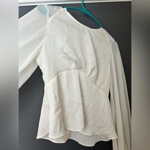 Express silk peplum top with sheer balloon sleeves